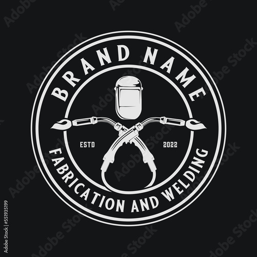welding workshop logo design. welder tool concept in emblem, for welding industry.