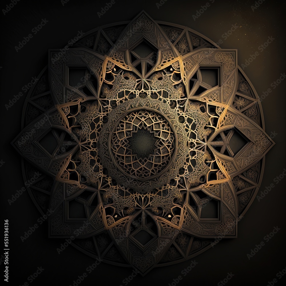 Oriental Arabic round ornament. Oriental decor. AI