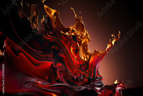 Liquid splash abstract background in red and gold