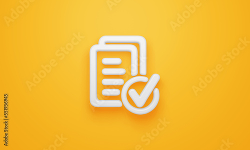 Minimal check files symbol on yellow background. 3d rendering.