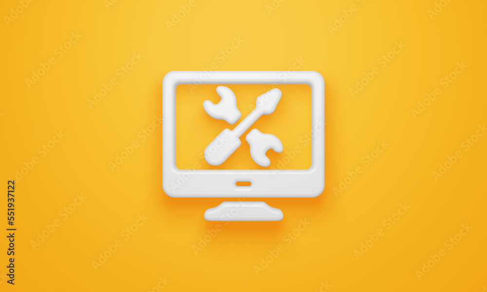 Minimal repair monitor symbol on yellow background. 3d rendering. Minimal repair monitor symbol on yellow background. 3d rendering.