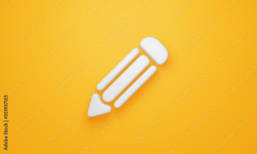 Minimal pencil symbol on yellow background. 3d rendering. Minimal pencil symbol on yellow background. 3d rendering.