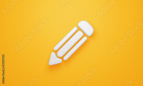 Minimal pencil symbol on yellow background. 3d rendering.
