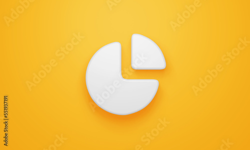 Minimal pie chart symbol on yellow background. 3d rendering.