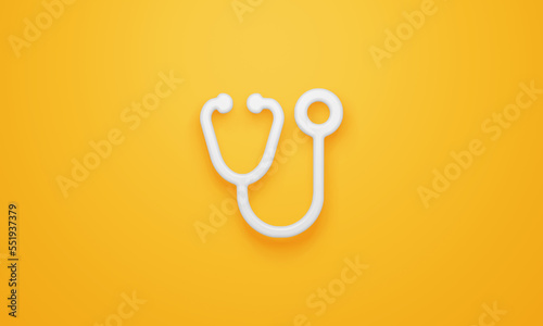 Minimal stethoscope symbol on yellow background. 3d rendering.