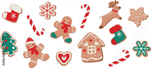 Christmas delicious ginger cookies with colored glaze and candies.