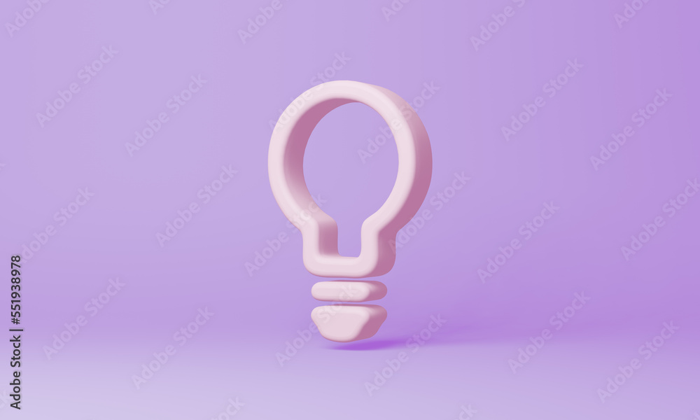 Minimal bulb symbol on purple background. 3d rendering.