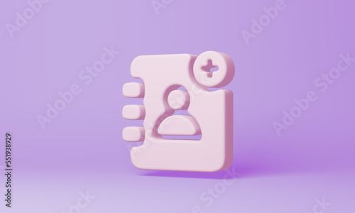 Minimal add book symbol on purple background. 3d rendering.