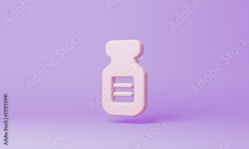 Minimal bottle symbol on purple background. 3d rendering.