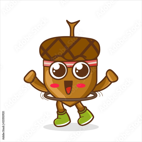 cute cartoon acorn doing hulahoop