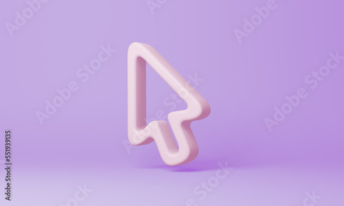 Minimal cursor symbol on purple background. 3d rendering.