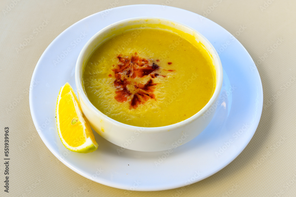 Lentil ( mercimek ) soup with melted butter and red pepper sauce. Mercimek corbasi Lentil ( mercimek ) soup with melted butter and red pepper sauce. Mercimek corbasi