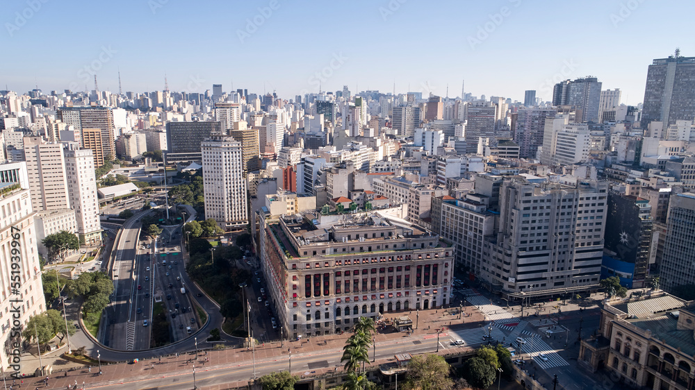 Obraz premium Aerial view of Buildings in Sao Paulo city. Anhangabau Valley.