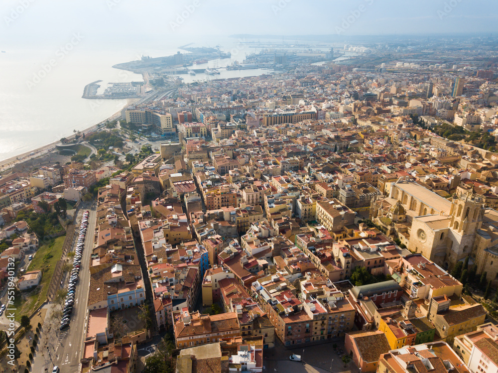 Aerial view of the Mediterranean coast of Tarragona. Spain