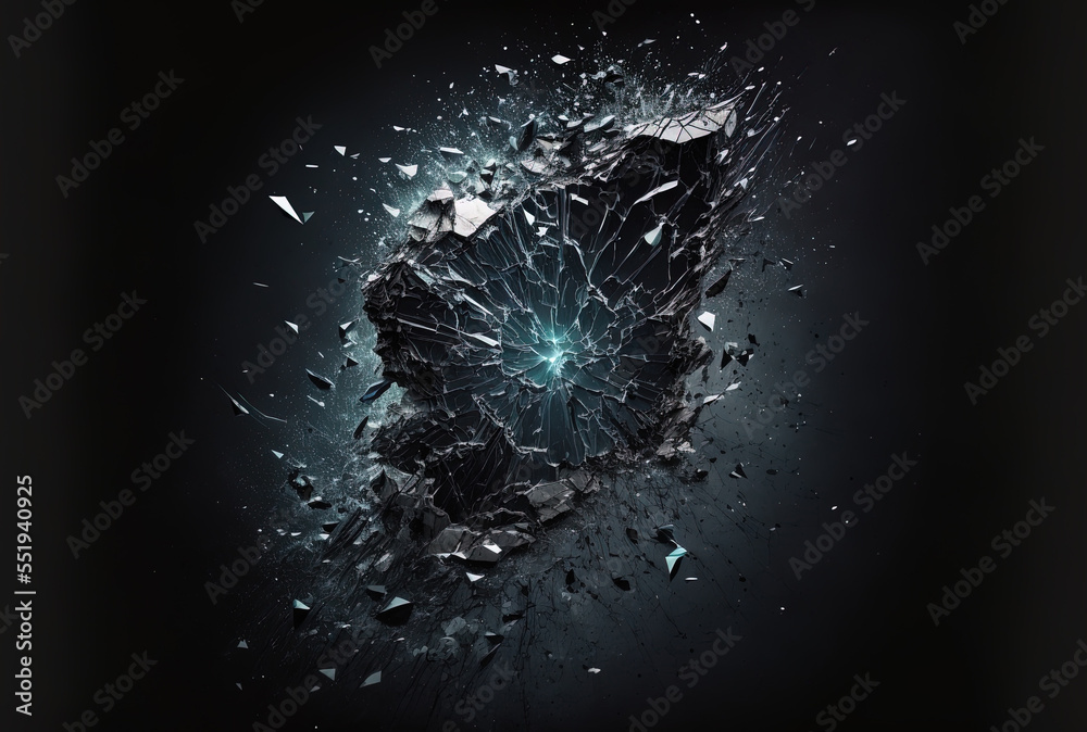 Dark background with design space and broken glass. Generative AI Stock ...