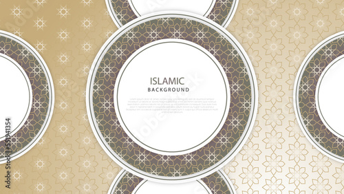 Abstract background with islamic ornament, arabic geometric texture. Golden lined tiled motif.