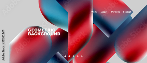 Glassmorphism landing page background template. Colorful glass shapes with metallic effect abstract composition for wallpaper, banner, background
