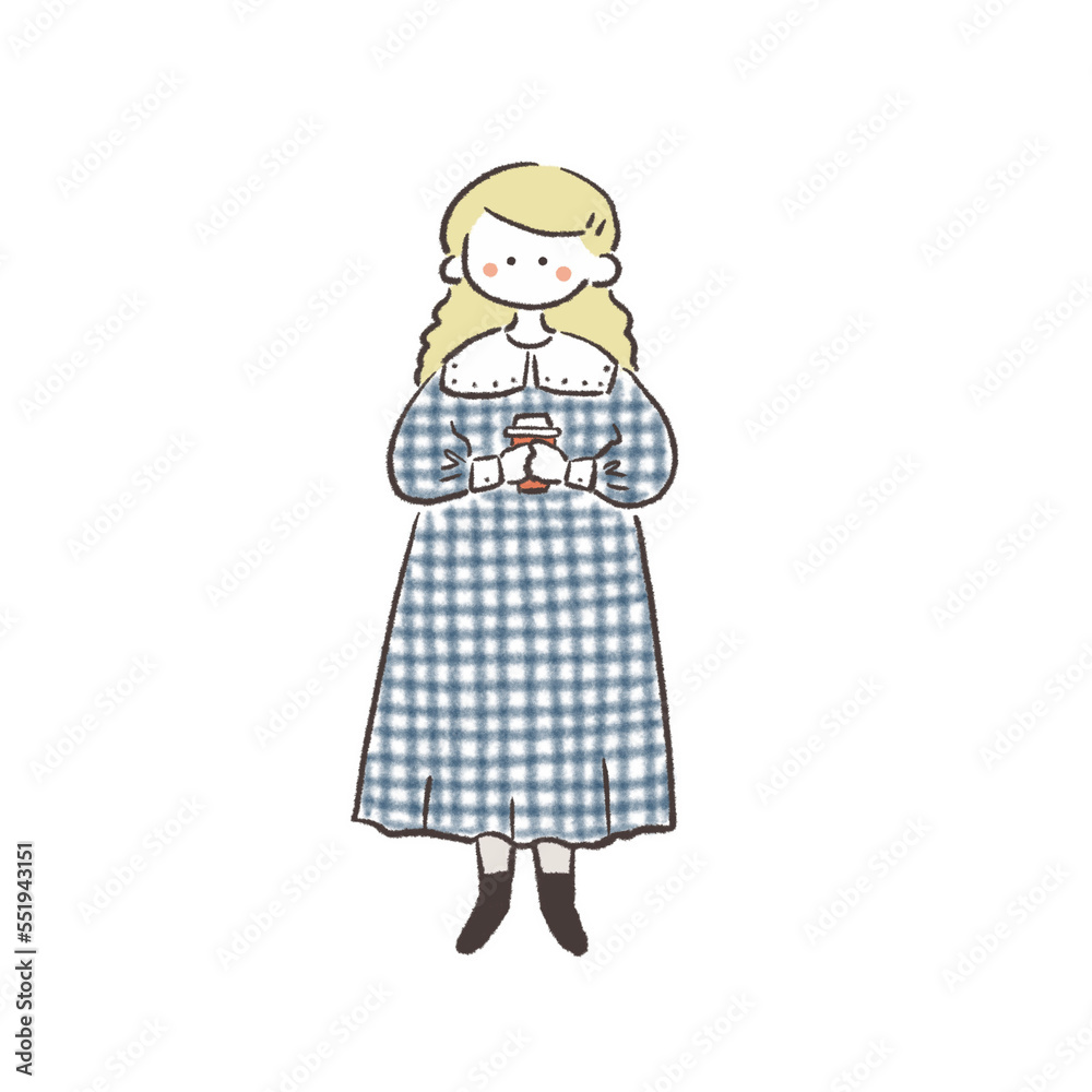 ファッション ファンシーレトロな女の子 手描きイラスト素材 ファッション ファンシーレトロな女の子 手描きイラスト素材