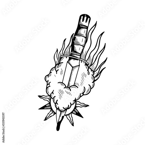 vector illustration of a dagger with smoke