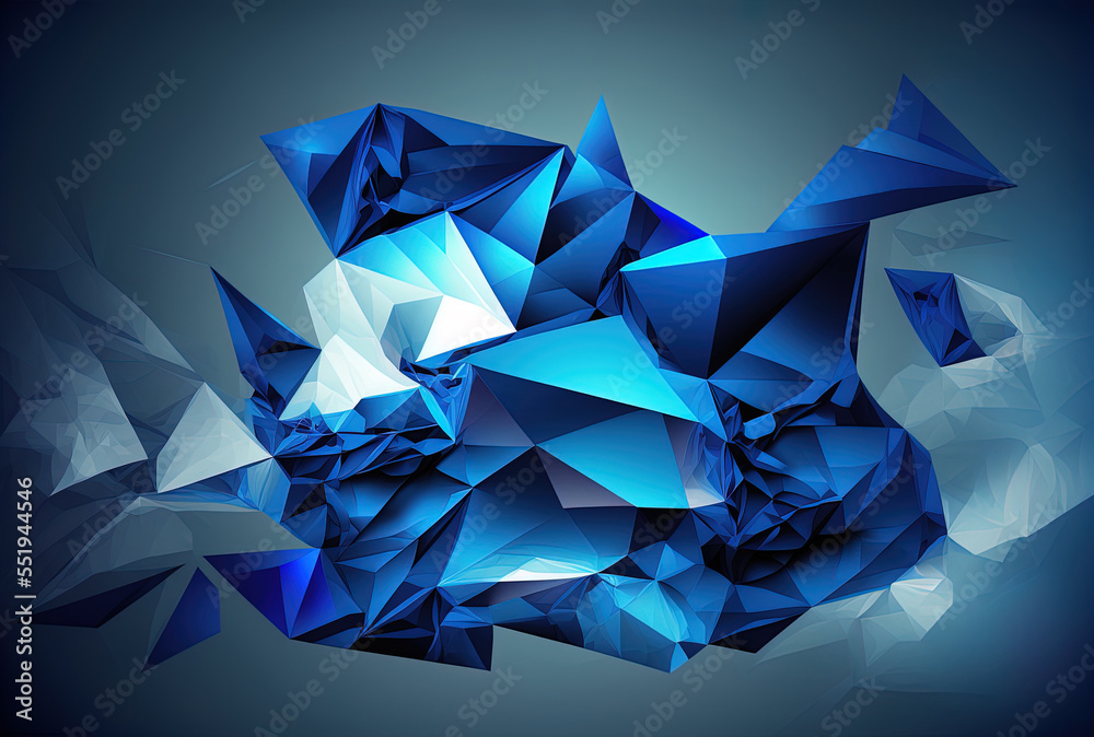 Abstract low poly with a blue polygonal backdrop for the technology. Generative AI Abstract low poly with a blue polygonal backdrop for the technology. Generative AI