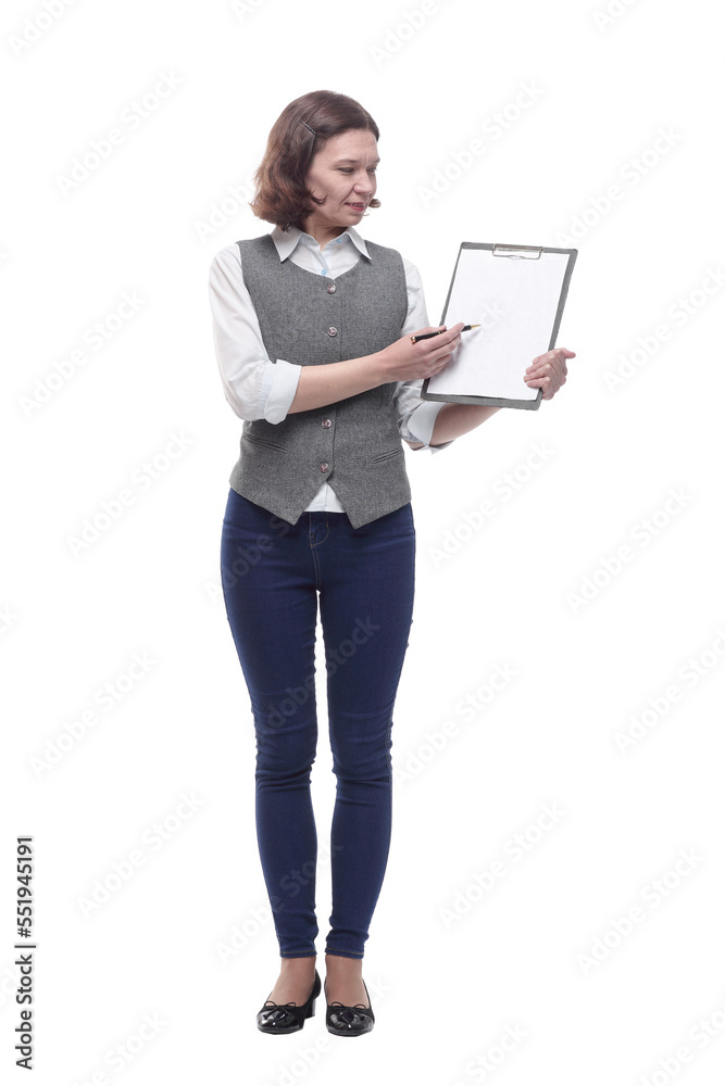 attractive mature woman with clipboard. isolated on a white attractive mature woman with clipboard. isolated on a white
