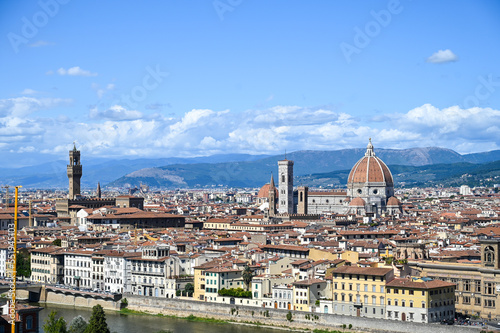 Florence, Italy: Historic buildings in city centre. Panoramic view of old city of Firenze. Florence Cathedral. Santa Maria del Fiore. 