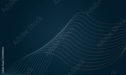 Abstract wave lines background. Thin rgb lines on black blue gradient bg