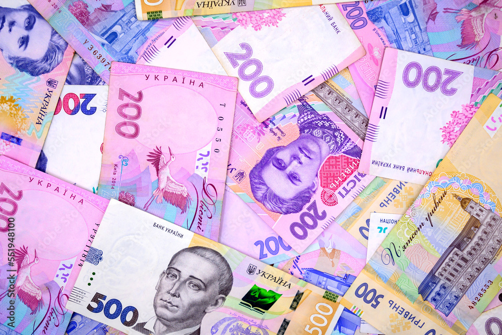 Obraz premium wallpaper ukrainian hryvnia closeup top view