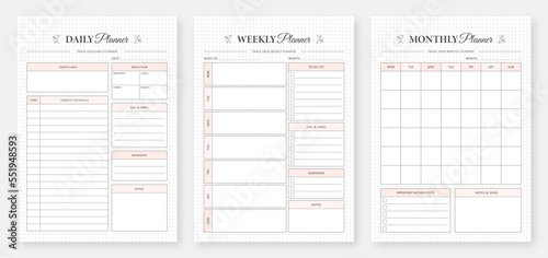 Daily, weekly, monthly planner template. 3 Set of minimalist planners. Printable Daily Weekly Monthly Planner Templates. Modern Planner Template. Planner template for Personal, Office, School & Print.
