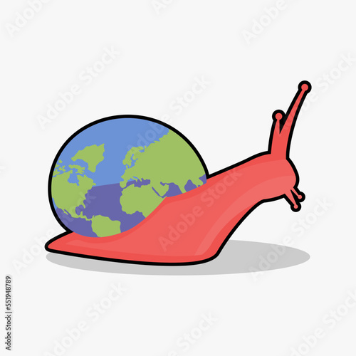 Vector illustration of a snail carrying the earth that means the global economic is slowing down