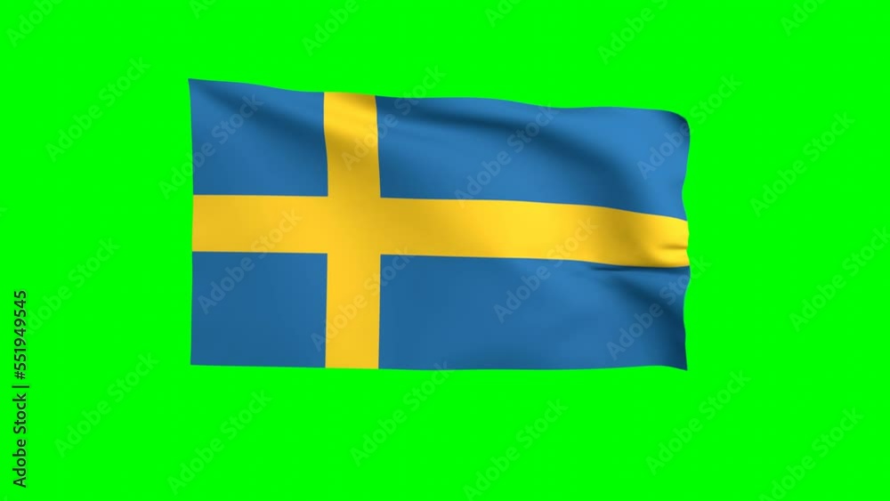 Sweden waving flag 3D animation on a green background. Swedish's national flag waves in the strong wind. The national fabric flag of Sweden is isolated on a green screen. Sweden waving flag 3D animation on a green background. Swedish's national flag waves in the strong wind. The national fabric flag of Sweden is isolated on a green screen.