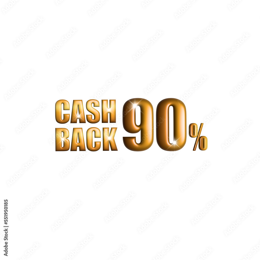 90% cash back offers service. Return money. 3D rendering. Financial payment on white background 90% cash back offers service. Return money. 3D rendering. Financial payment on white background