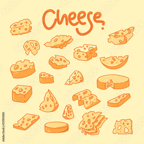 Different kinds of cheese. Different types of cheese pieces  popular kinds of cheese vector Illustrations