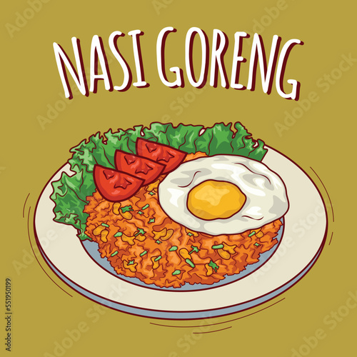 Nasi Goreng illustration Indonesian food with cartoon style