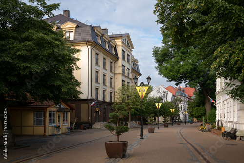 View of the tourist street in the historical center of the Baltic sea resort Zelenogradsk - Kurortny Prospekt on a summer morning  Zelenogradsk  Kaliningrad region  Russia