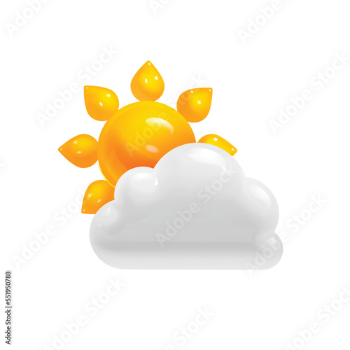 Cartoon Sun and Cloud in 3d Realistic Style