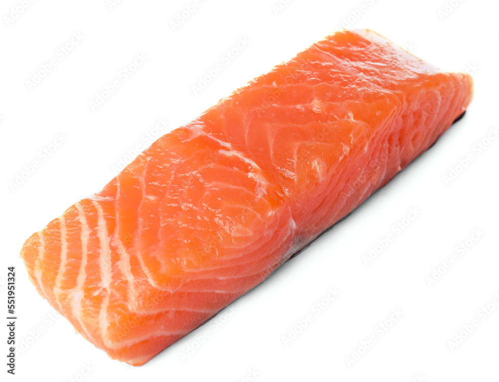 Piece of fresh raw salmon isolated on white Piece of fresh raw salmon isolated on white