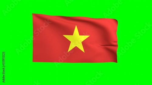 Vietnam waving flag 3D animation on a green background. South Vietnamese's national flag waves in the strong wind. The national fabric flag of Vietnam is isolated on a green screen.