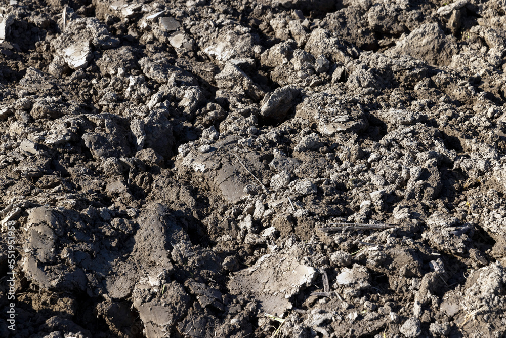Processed plowed fertile soil in the field Processed plowed fertile soil in the field