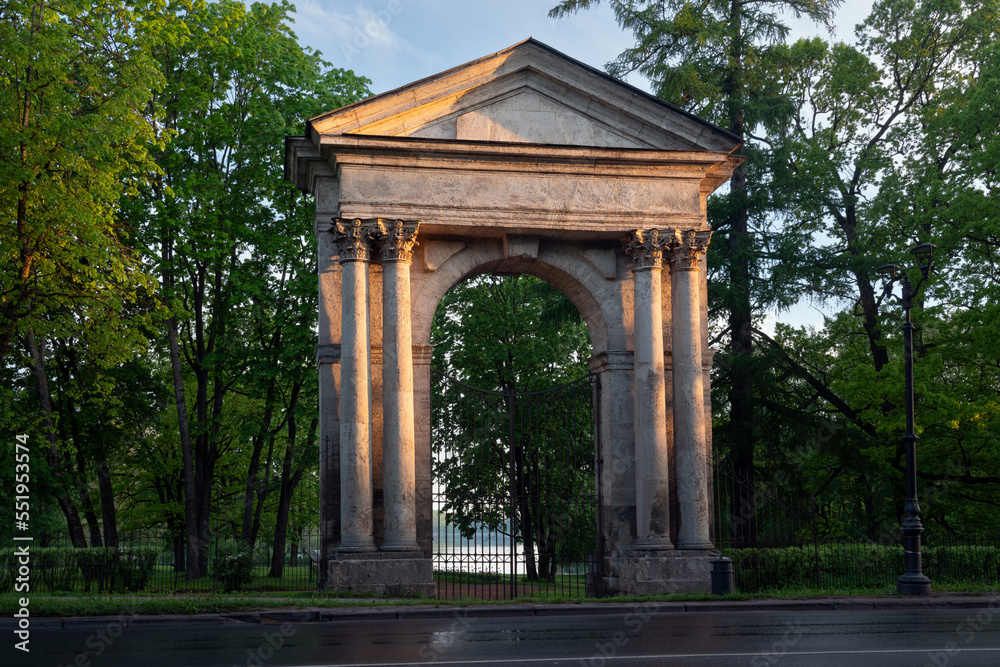 View of the Admiralty Gate of Gatchinsky Park on a summer morning, Gatchina, Leningrad region, Russia