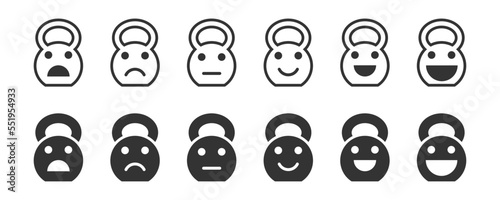 Kettlebell icon with rating emotion signs. Vector illustration.