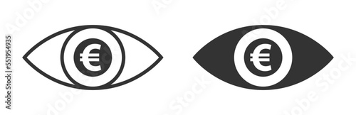Eye with euro money icon. Euro sign in the eye. Vector illustration.