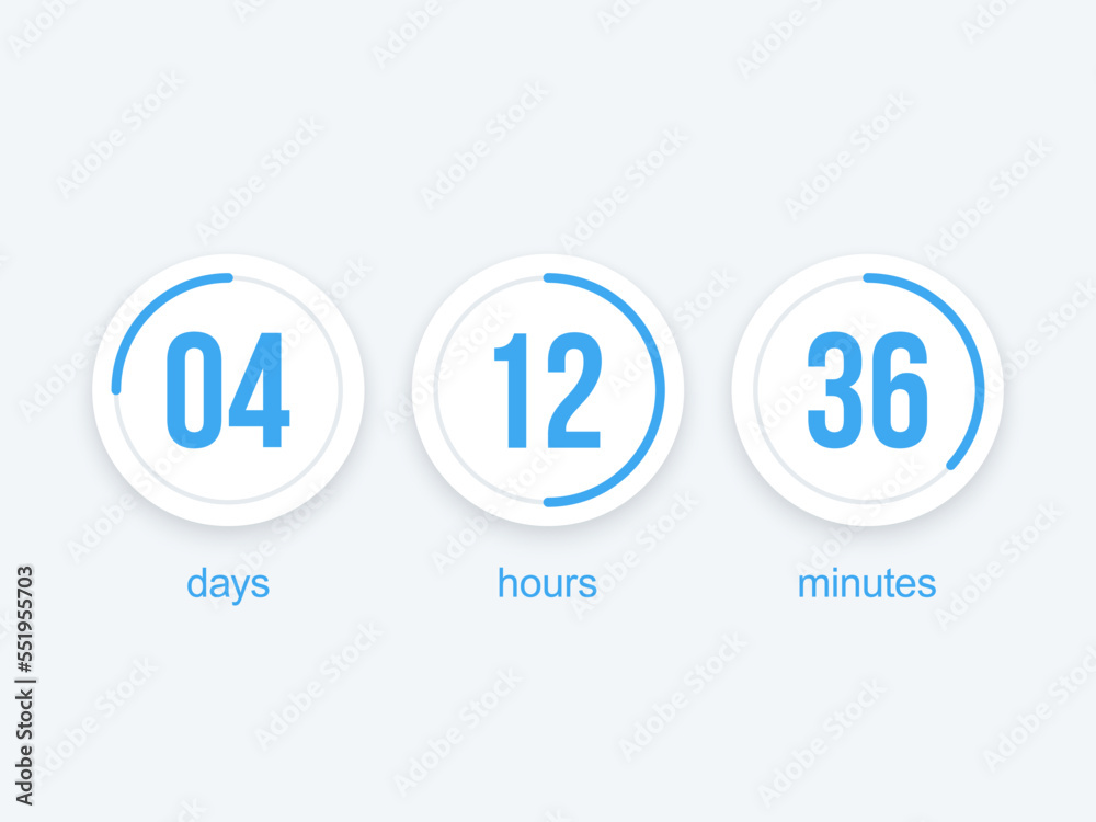 Countdown web timer clock. Vector counter for coming soon. Flat count down day template. Vector element design for your website Countdown web timer clock. Vector counter for coming soon. Flat count down day template. Vector element design for your website