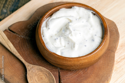 Yogurt made from cream with the addition of chocolate pieces and crumbs