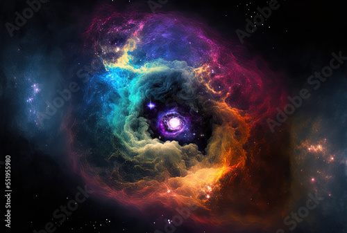 Background of a colorful abstract nebula in space. Generative AI