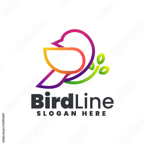 Vector Logo Illustration Gradient Bird Line Art Style.