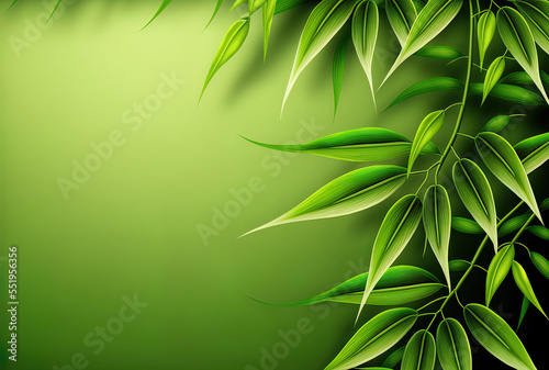 Background with bamboo leaf components is green. Generative AI