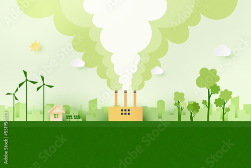 Green industry and alternative renewable energy.ESG as environmental social and governance concept.Paper art Vector illustration.