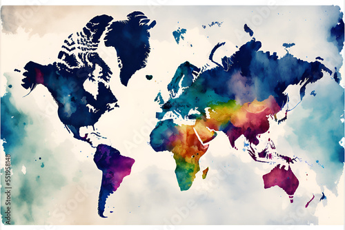 Wallpaper Mural watercolor world map Torontodigital.ca