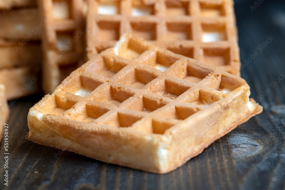 square sweet soft waffles on the table square sweet soft waffles on the table